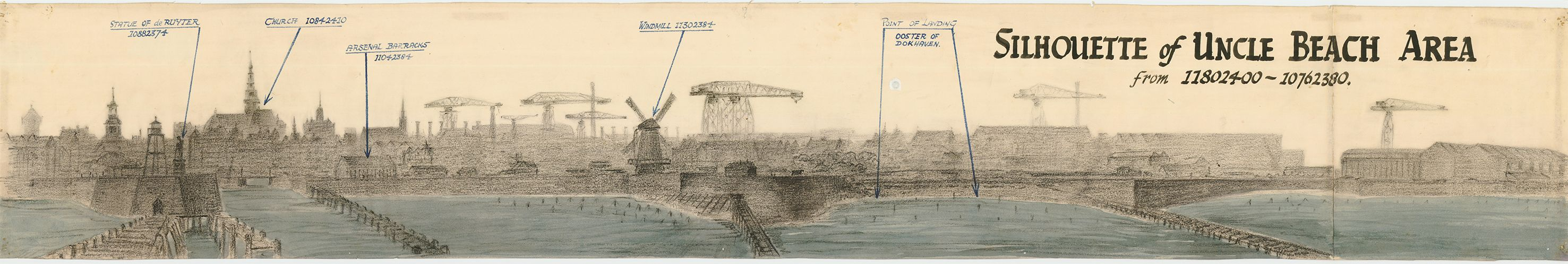 Voorbeeld tekening Vlissingen met enkele coördinatiepunten.