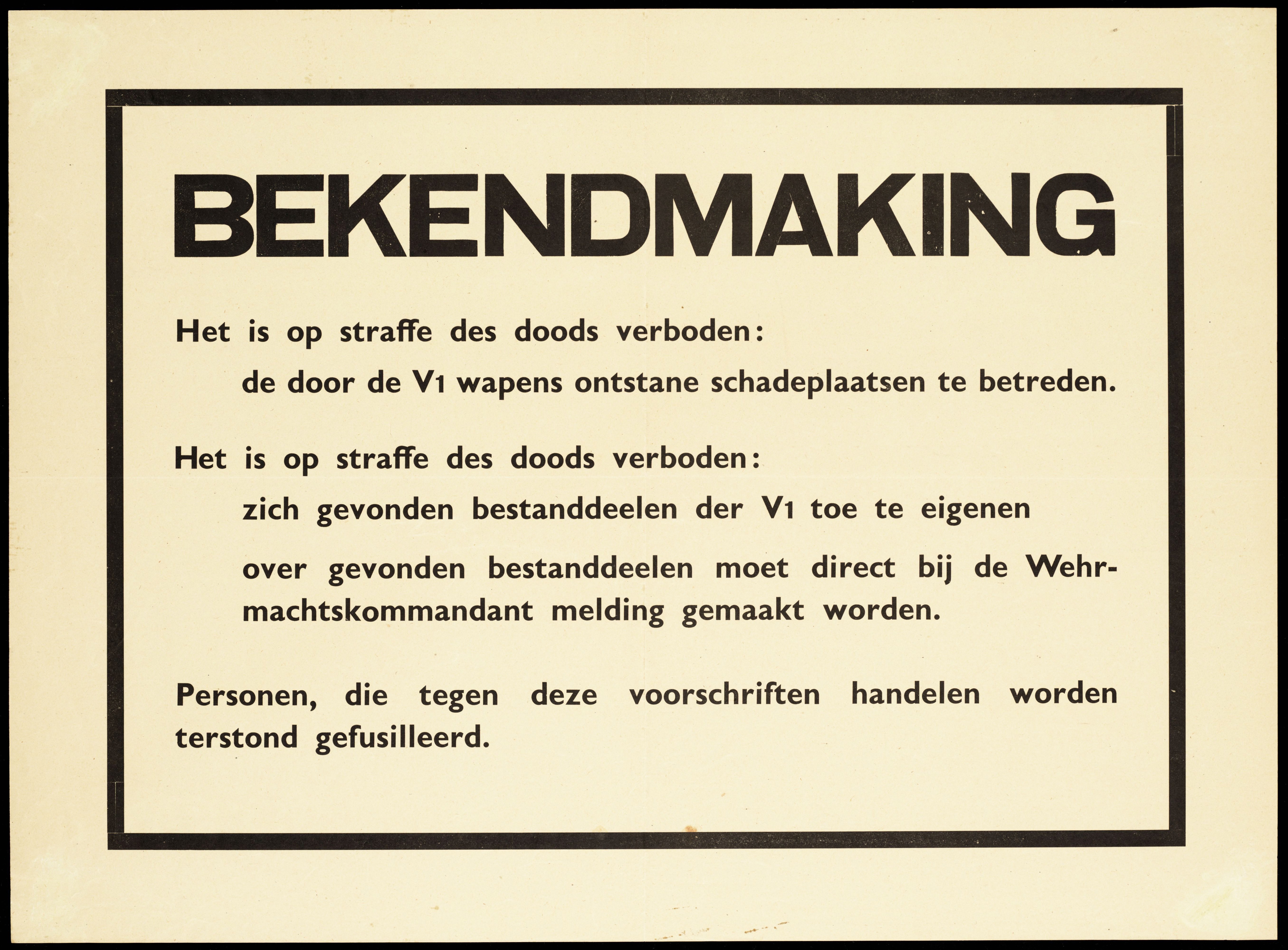 Bekendmaking rondom V-1 wapens