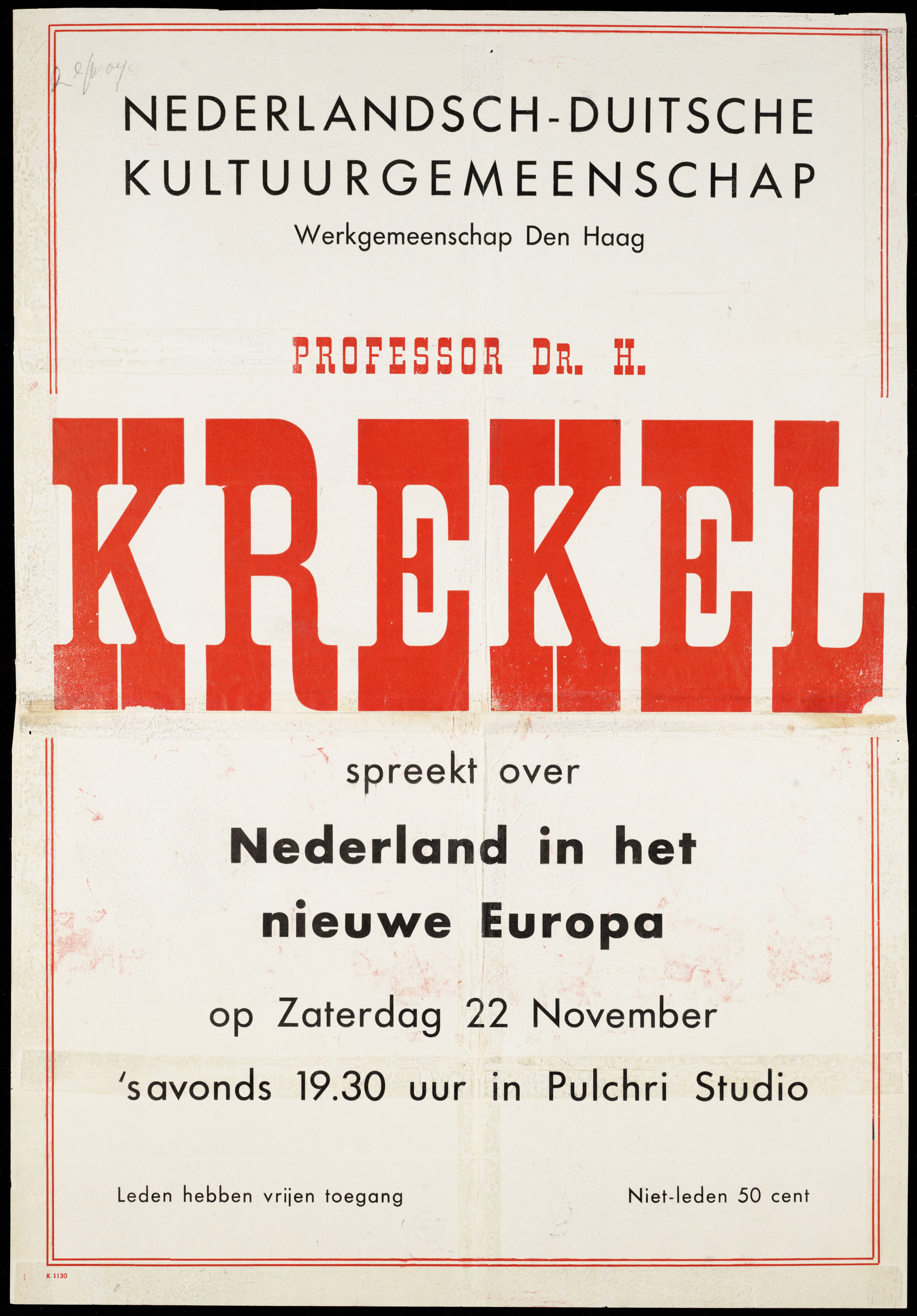 Aankondiging van een lezing van Krekel in 1941
