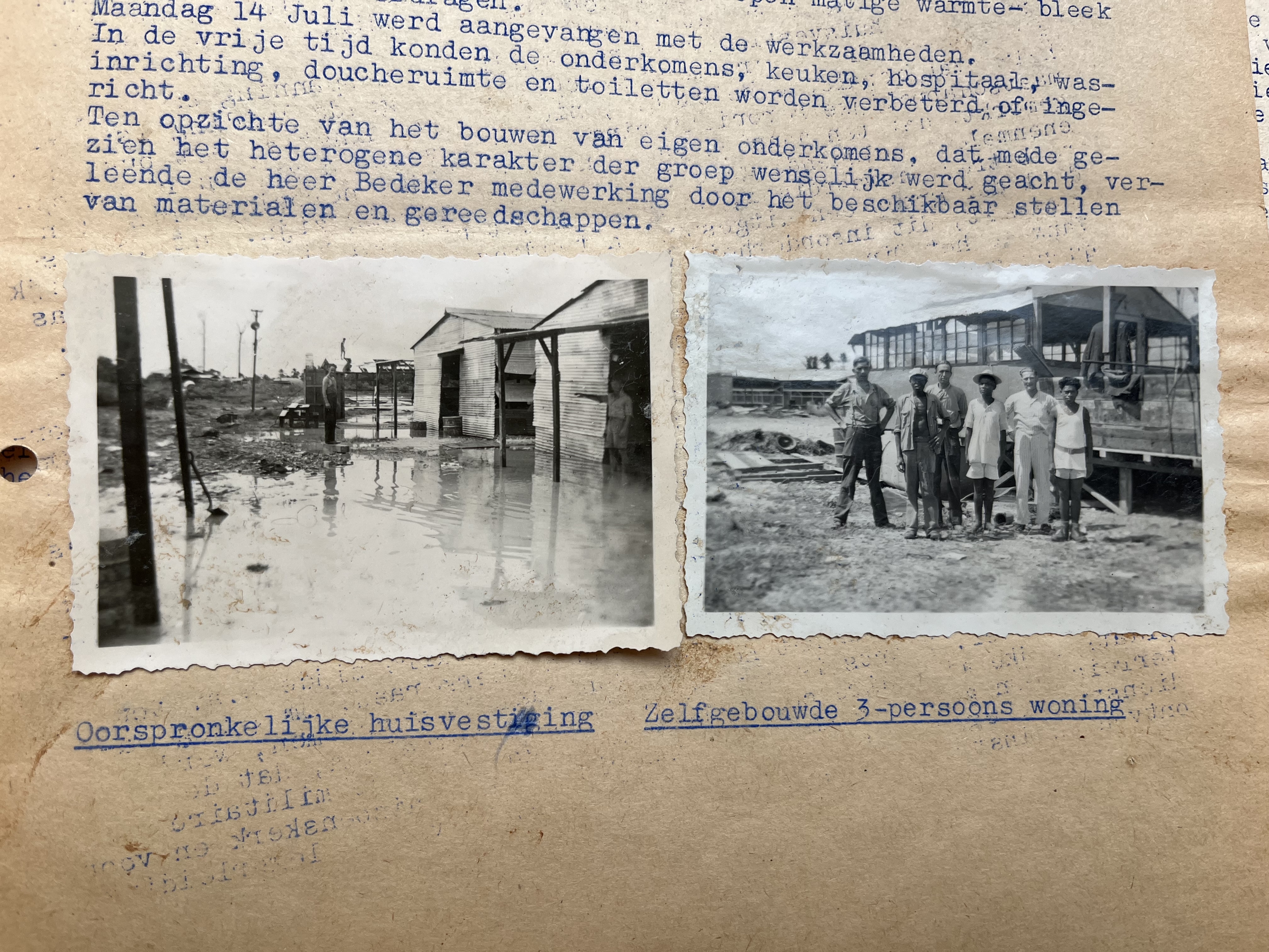 Links: de ondergelopen barakken op Biak waar Japanse krijgsgevangen zaten. Rechts: later zelf gebouwde 3-persoonswoning op Biak.