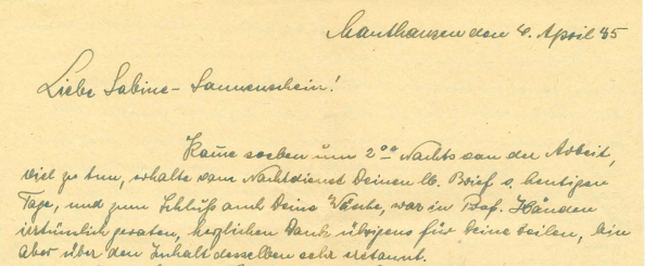Fragment uit een brief van Gebele aan Sabine van 4 April 1943.
