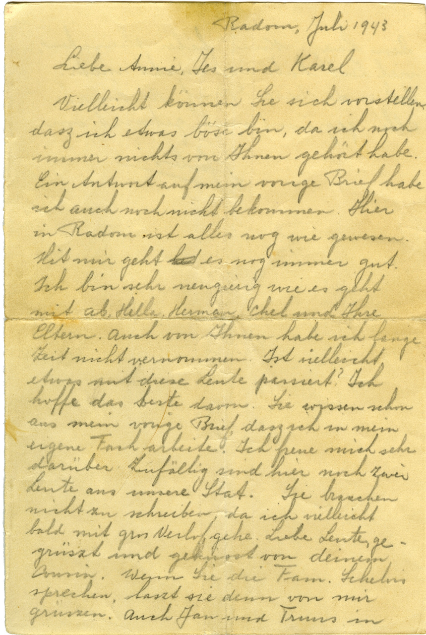 Brief Jules Schelvis uit Radom