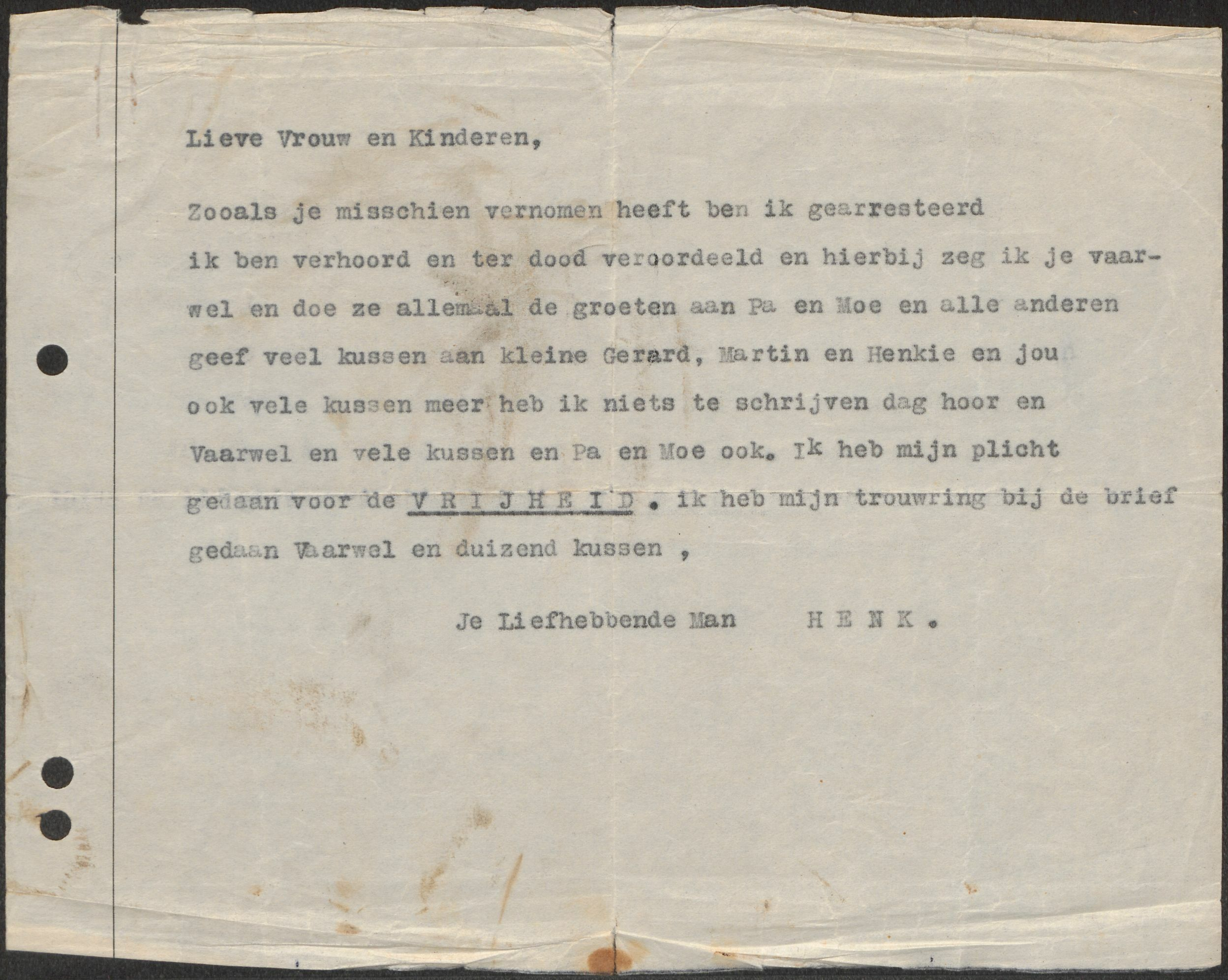 Afscheidsbrief Henk van der Meer